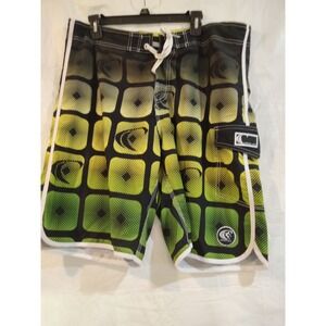Wave Life Mens XL Board Shorts Neon Green Black Geometric Halftone Swim Trunks